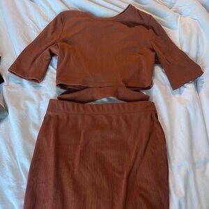 Rust Ribbed Two-Piece Set